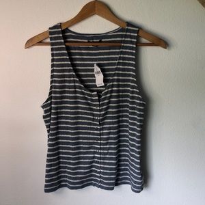 American Eagle Blue and White Striped Button Tank